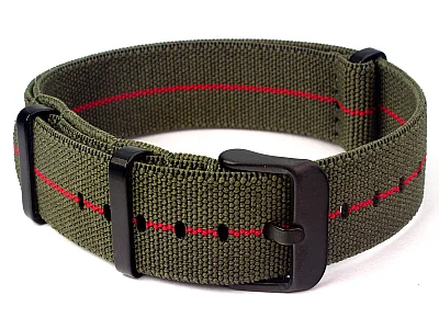(image for) 18mm Olive Green/Red Elastic Nylon/Rubber Nato Watch Strap PVD Military Divers (2)