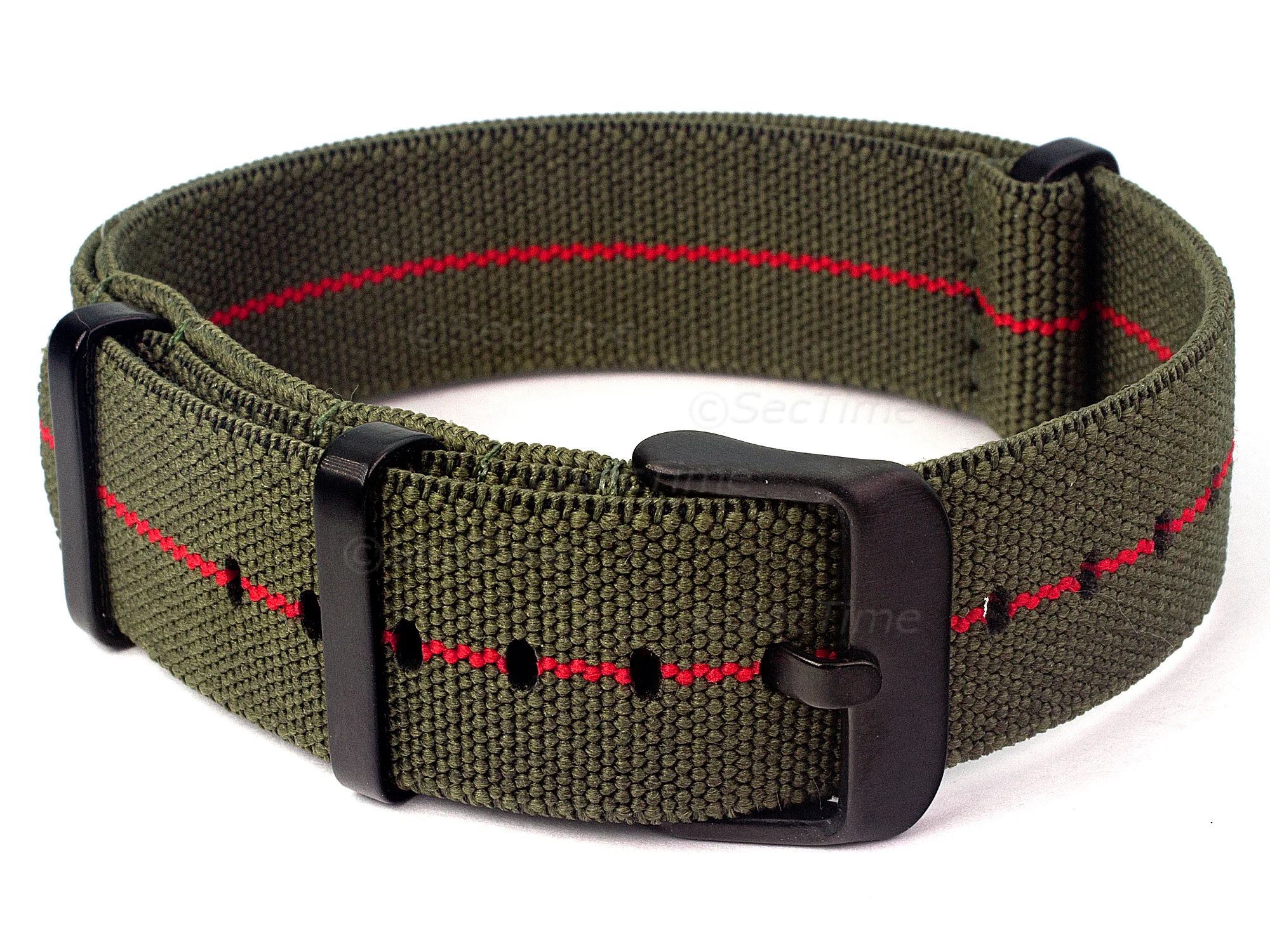 (image for) 18mm Olive Green/Red Elastic Nylon/Rubber Nato Watch Strap PVD Military Divers (2)