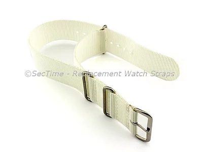 (image for) NATO G10 Watch Strap Military Nylon Divers (3 rings) White 22mm (1)