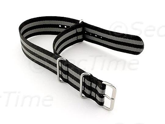 (image for) NATO G10 Watch Strap Bond-Style Military Nylon Divers Black/Grey 22mm (1)