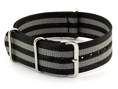 (image for) NATO G10 Watch Strap Bond-Style Military Nylon Divers Black/Grey 22mm