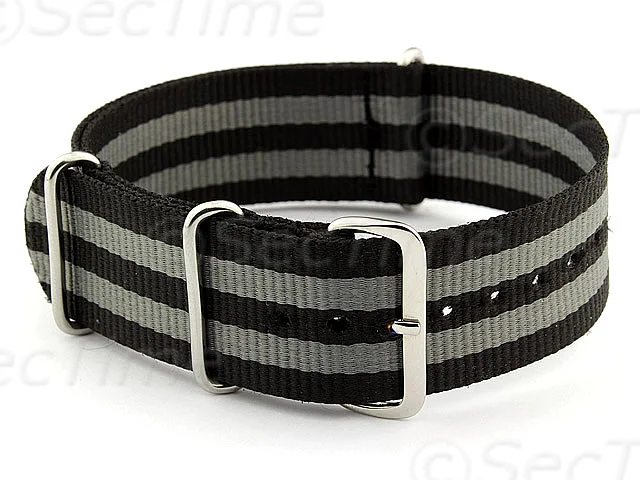 (image for) NATO G10 Watch Strap Bond-Style Military Nylon Divers Black/Grey 22mm