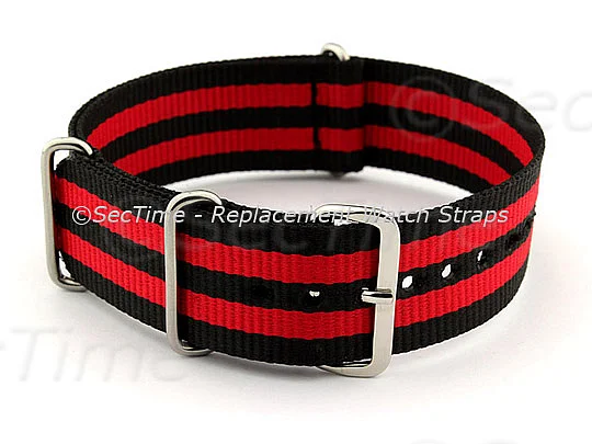 (image for) NATO G10 Watch Strap Military Nylon Divers (3 rings) Black/Red 22mm 