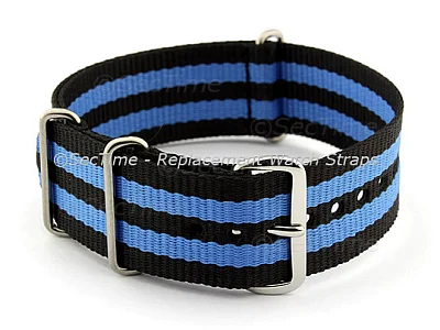 (image for) NATO G10 Watch Strap Military Nylon Divers (3 rings) Black/Blue 18mm