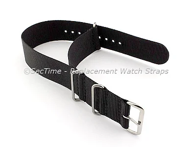 (image for) NATO G10 Watch Strap Military Nylon Divers (3 rings) Black 22mm (1)