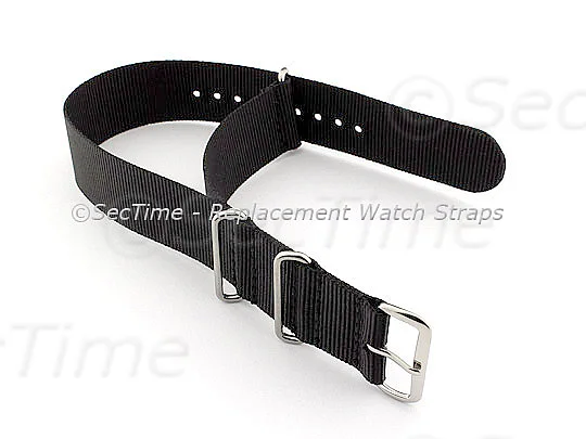 (image for) NATO G10 Watch Strap Military Nylon Divers (3 rings) Black 22mm (1)