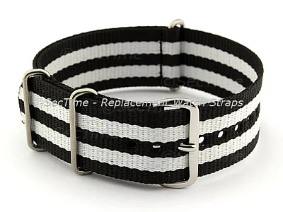 (image for) NATO G10 Watch Strap Military Nylon Divers (3 rings) Black/White 18mm 