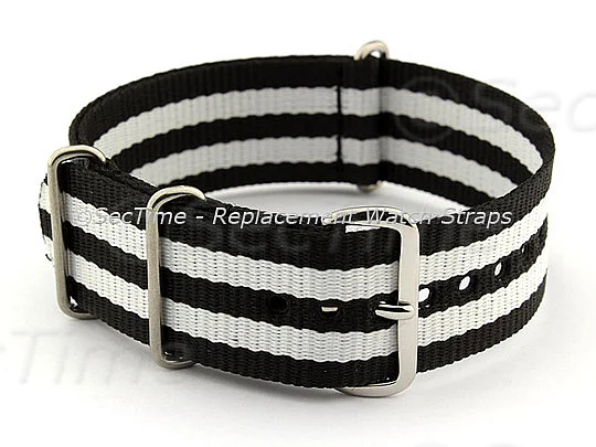 (image for) NATO G10 Watch Strap Military Nylon Divers (3 rings) Black/White 22mm