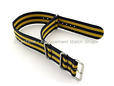 (image for) NATO G10 Watch Strap Military Nylon Divers (3 rings) Blue/Yellow 22mm (1)