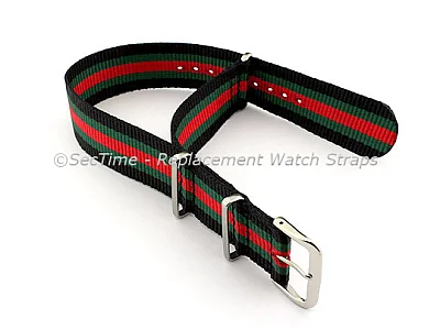 (image for) NATO G10 Watch Strap Military Nylon Divers (3 rings) Black/Green/Red 24mm (1)