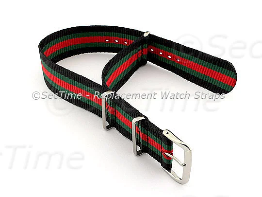 (image for) NATO G10 Watch Strap Military Nylon Divers (3 rings) Black/Green/Red 24mm (1)
