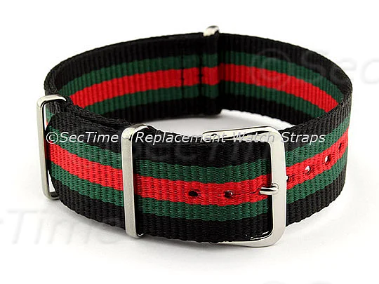 (image for) NATO G10 Watch Strap Military Nylon Divers (3 rings) Black/Green/Red 24mm 