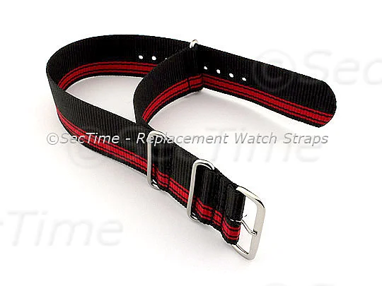 (image for) NATO G10 Watch Strap Military Nylon Divers (3 rings) Black/Red (A) 22mm (1)