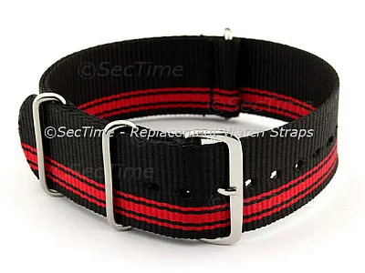 (image for) NATO G10 Watch Strap Military Nylon Divers (3 rings) Black/Red (A) 18mm