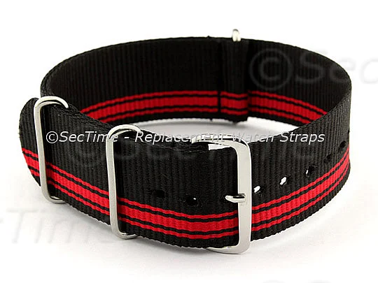 (image for) NATO G10 Watch Strap Military Nylon Divers (3 rings) Black/Red (A) 22mm 