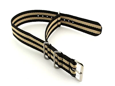 (image for) Nato Watch Strap G10 Military Nylon Divers Black/Beige (5) 22mm (1)