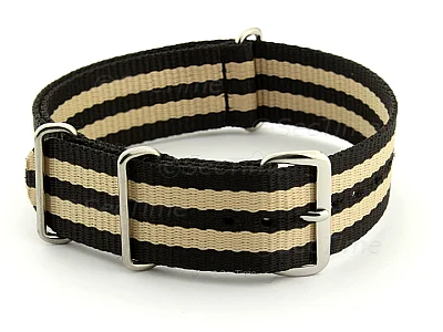 (image for) Nato Watch Strap G10 Military Nylon Divers Black/Beige (5) 24mm