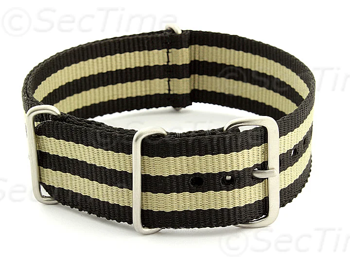(image for) Nato Watch Strap G10 Military Nylon Divers Black/Beige (5B) 22mm