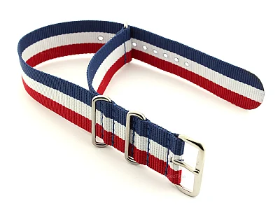 (image for) NATO G10 Watch Strap Military Nylon Divers 3 rings Blue/White/Red (France) 24mm (1)