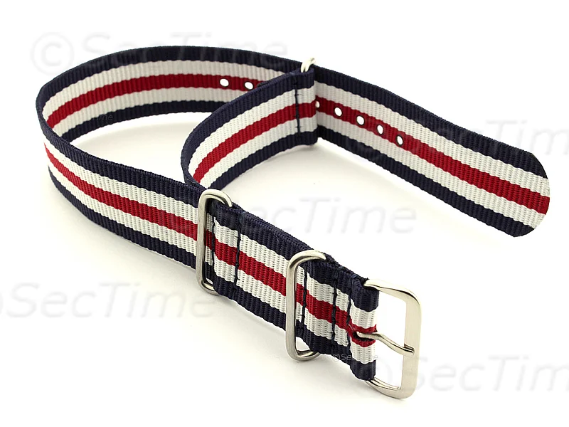 (image for) NATO G10 Watch Strap Military Nylon Divers 3 rings N.Blue/White/Red (5) 22mm (1)