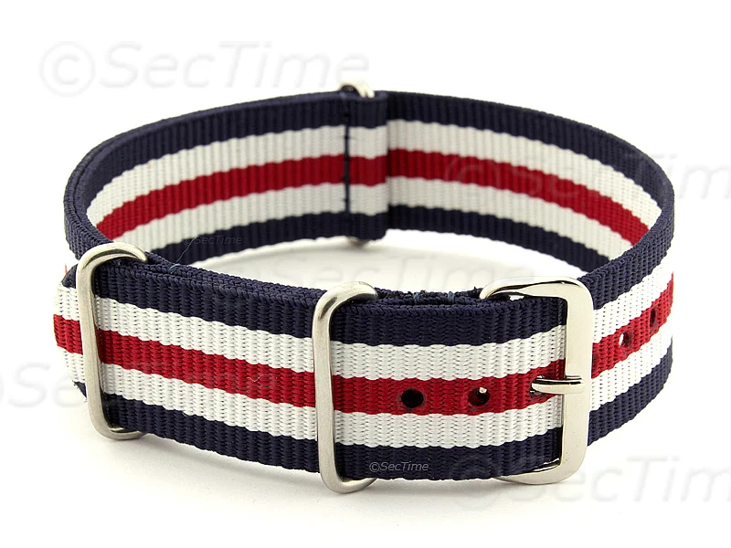 (image for) NATO G10 Watch Strap Military Nylon Divers 3 rings N.Blue/White/Red (5) 22mm