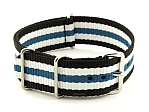 (image for) NATO G10 Watch Strap Military Nylon Divers 3 rings Black/White/Blue (5) 22mm
