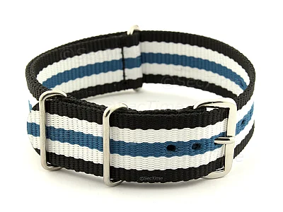 (image for) NATO G10 Watch Strap Military Nylon Divers 3 rings Black/White/Blue (5) 18mm