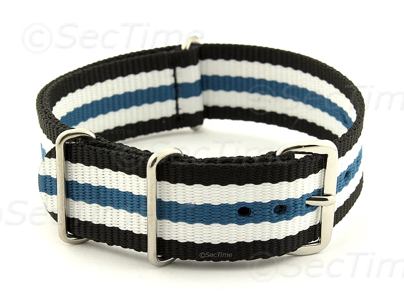 (image for) NATO G10 Watch Strap Military Nylon Divers 3 rings Black/White/Blue (5) 22mm
