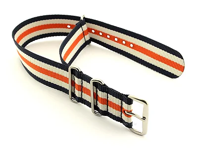 (image for) NATO G10 Watch Strap Military Nylon Divers 3 rings N.Blue/White/Orange (5) 24mm (1)