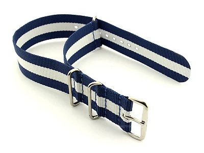 (image for) NATO G10 Watch Strap Military Nylon Divers 3 rings Blue/White (3) 24mm (1)
