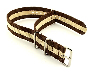 (image for) NATO G10 Watch Strap Military Nylon Divers 3 rings Brown/Cream (3) 22mm (1)