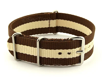 (image for) NATO G10 Watch Strap Military Nylon Divers 3 rings Brown/Cream (3) 20mm 