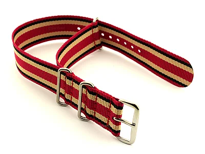 (image for) NATO G10 Watch Strap Military Nylon Divers 3 rings Cardinal/Black/Beige (7) 22mm (1)