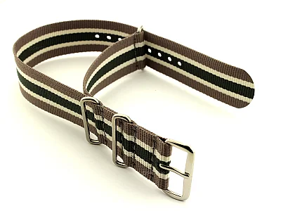 (image for) NATO G10 Watch Strap Military Nylon Divers 3 rings Hazel/Cream/Green (5) 22mm (1)