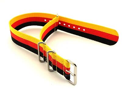 (image for) NATO G10 Watch Strap Military Nylon Divers 3 rings Black/Red/Gold (Germany) 22mm (1)