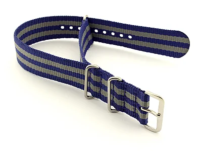 (image for) Nato Watch Strap G10 Military Nylon Divers Navy Blue/Grey (5) 24mm (1)