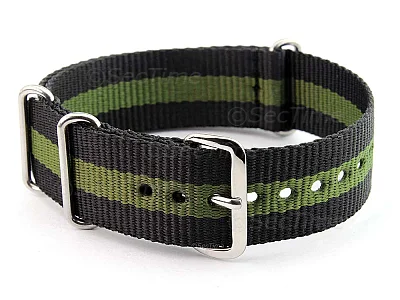 (image for) Nato Watch Strap G10 Military Nylon Divers Black/Green (3) 20mm
