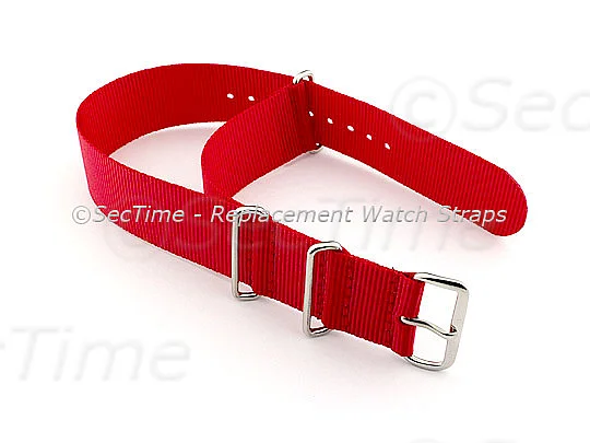 (image for) NATO G10 Watch Strap Military Nylon Divers (3 rings) Red 22mm (1)