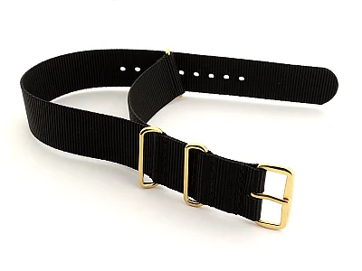 (image for) Nato G10 Nylon Watch Strap Gold Buckle Black 18mm (1)