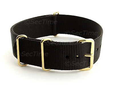 (image for) Nato G10 Nylon Watch Strap Gold Buckle Black 24mm