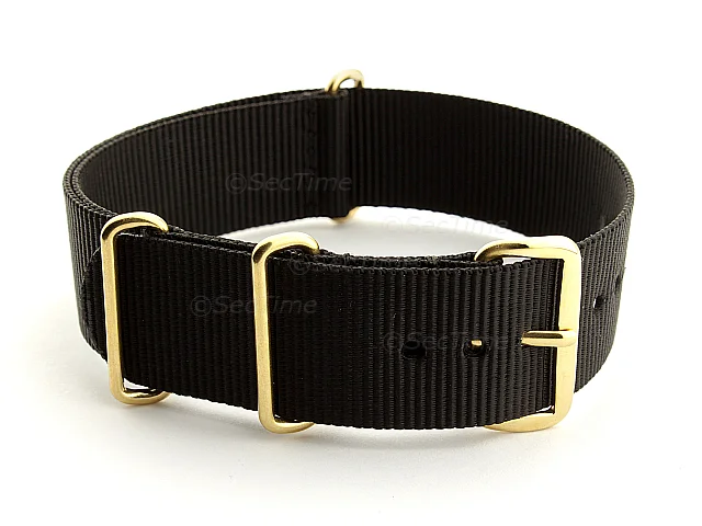 (image for) Nato G10 Nylon Watch Strap Gold Buckle Black 18mm