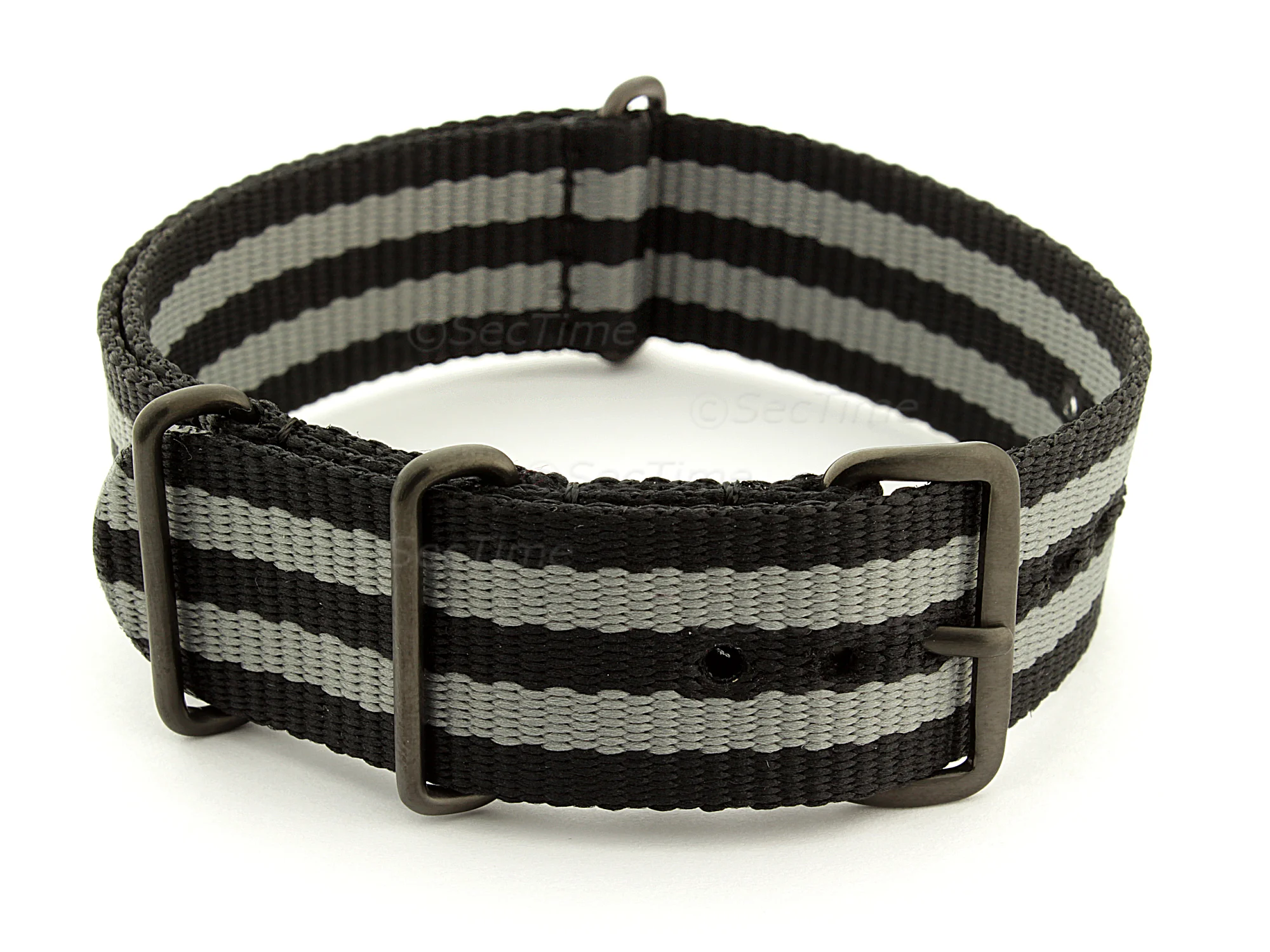 (image for) Bond-Style Nato G10 Nylon Watch Strap PVD Buckle Black/Grey 18mm (1)