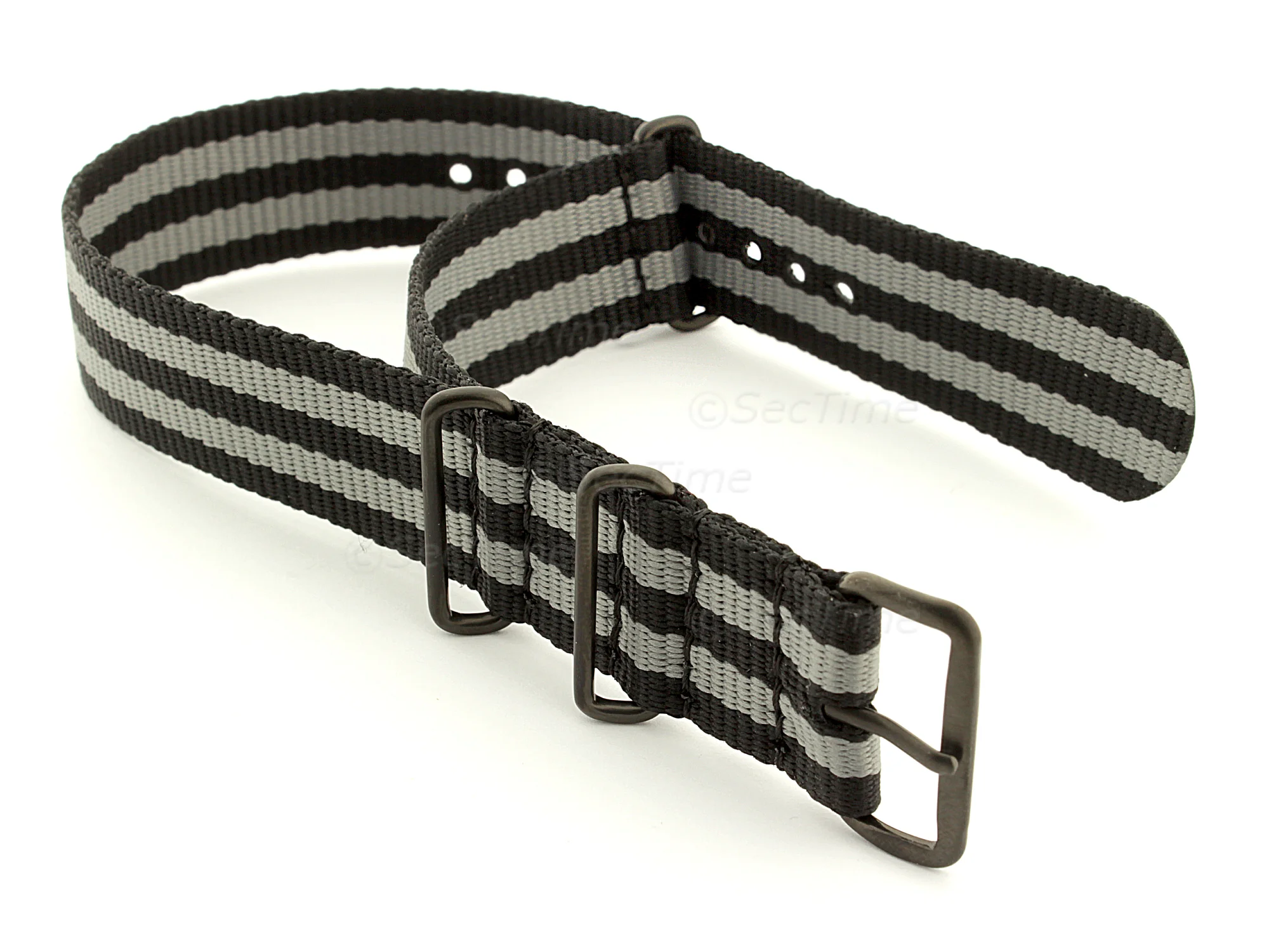 (image for) Bond-Style Nato G10 Nylon Watch Strap PVD Buckle Black/Grey 18mm