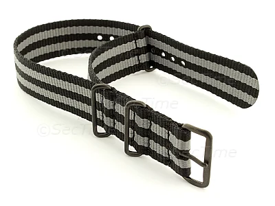 (image for) Bond-Style Nato G10 Nylon Watch Strap PVD Buckle Black/Grey 24mm
