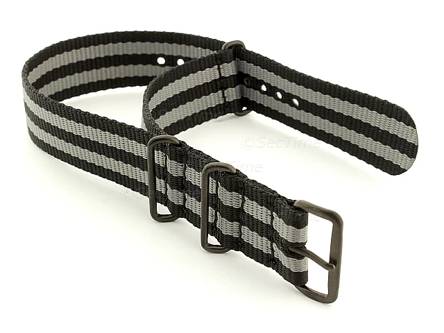 (image for) Bond-Style Nato G10 Nylon Watch Strap PVD Buckle Black/Grey 18mm