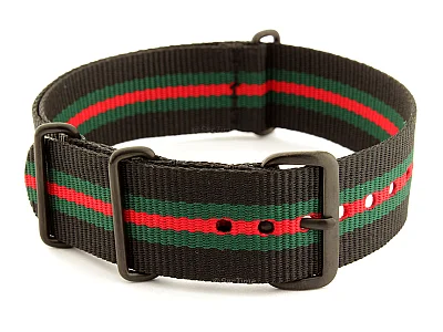 (image for) Nato G10 Nylon Watch Strap PVD Buckle Black/Green/Red (5) 18mm (1)
