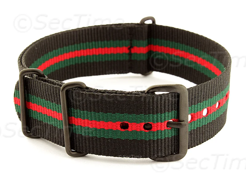 (image for) Nato G10 Nylon Watch Strap PVD Buckle Black/Green/Red (5) 18mm (1)