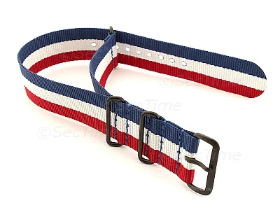 (image for) Nato G10 Nylon Watch Strap PVD Buckle Blue/White/Red (France) 20mm