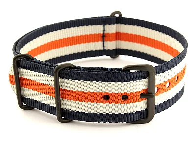 (image for) Nato G10 Nylon Watch Strap PVD Buckle N.Blue/White/Orange (5) 18mm (1)