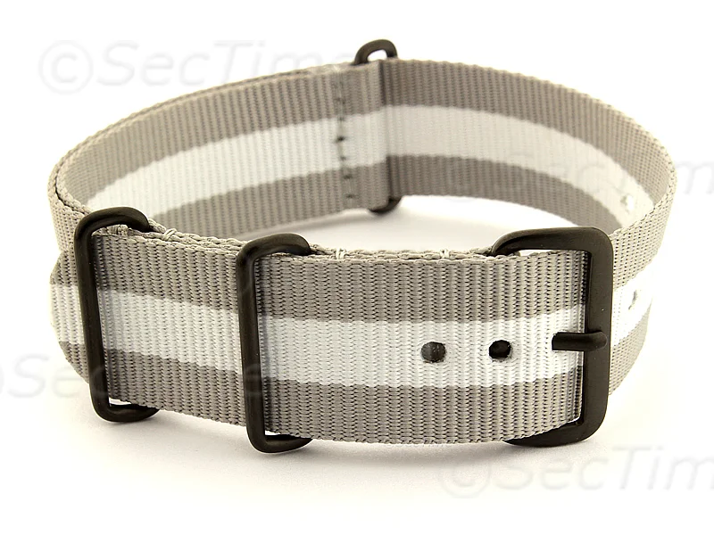 (image for) Nato G10 Nylon Watch Strap PVD Buckle Grey/White (3) 18mm (1)